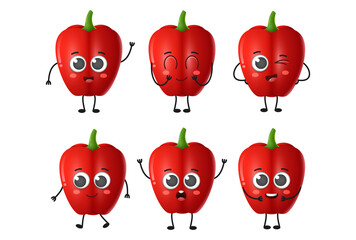 Set of cute cartoon bell pepper vegetables vector character set isolated on white background