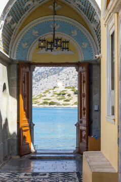 Monastery at Panormitis Island of Symi Dodecanese in Greece