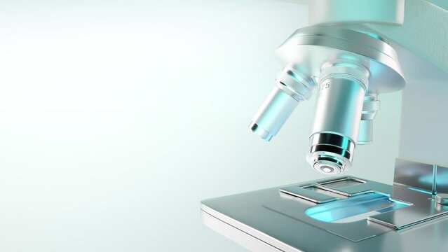Microscope chemistry. pharmaceutical instrument. microbiology magnifying tool and symbol of chemical science exploration. Science and Technology Animation seamless loop background, 3D Render.