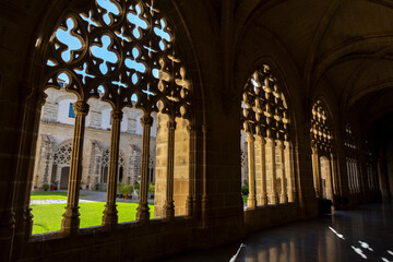 Fototapeta premium Architectural details of gothic arches in Jerez de la Frontera, sunlight and shadow, Andalusia, Spain