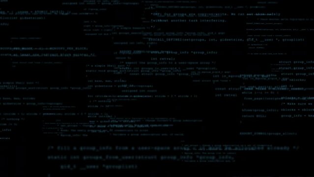 Flying through programming code. Camera flies through programming code. Programmers html python java dos