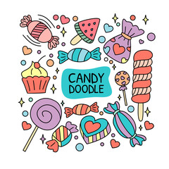 set candy doodle hand drawn design