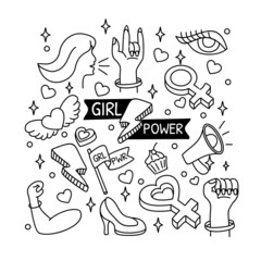girl power doodle hand drawn design