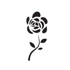 Rose flower icon, black isolated on white background, vector illustration.