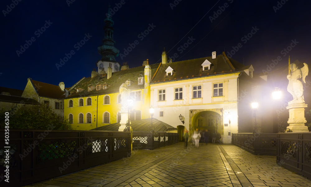 Wall mural night illumination of streets in center of bratislava in slovakia.