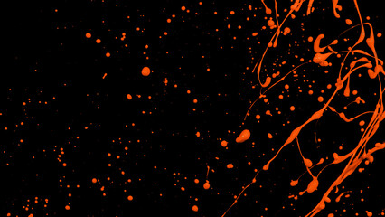Orange liquid splashes, swirl and waves with scatter drops. Royalty high-quality free stock of...