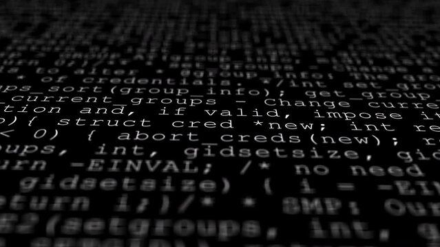 Flying over programming code. Camera flies over white programming code. Programmers html python java dos