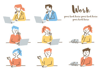 机で仕事をする人たち_セット_色