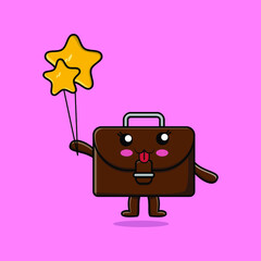 Cute cartoon suitcase floating with star balloon cartoon vector illustration  