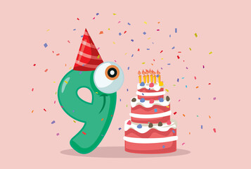 Nine Years Anniversary Greeting Card Invitation Template Design