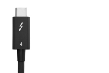 Thunderbolt 4 Cable Close Up Isolated on White Background Aligned Left