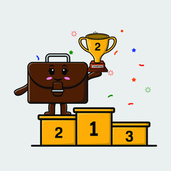 Cute cartoon suitcase as the second winner with happy expression in 3d modern style design