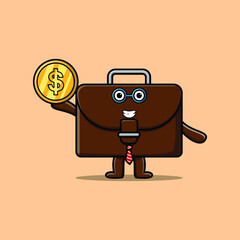 Suitcase successful businessman holding gold coin cartoon vector image 