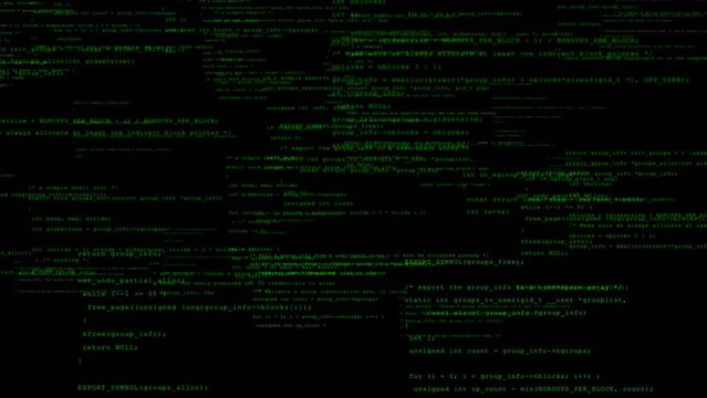 Programming code background green, typing on black screen. Flat, static display.
