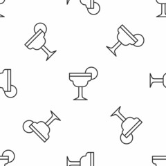 Obraz premium Grey line Margarita cocktail glass with lime icon isolated seamless pattern on white background. Vector