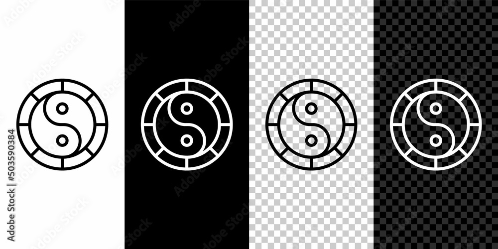 Canvas Prints Set line Yin Yang symbol of harmony and balance icon isolated on black and white, transparent background. Vector