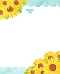 お洒落なひまわりとレースのフレームイラスト