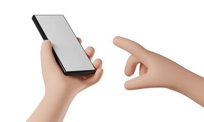 Cell Phone in hand with white background. 3D Rendering