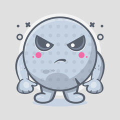 serious golf ball character mascot with angry expression isolated cartoon in flat style design