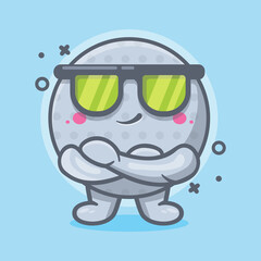 cute golf ball character mascot with cool expression isolated cartoon in flat style design