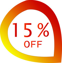 15 percent off with orange vector off circle format