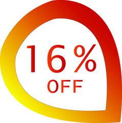 16 percent off with orange vector off circle format
