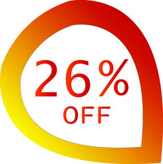 26 percent off with orange vector off circle format