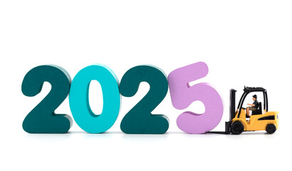 Miniature creative forklift handling number 5 New Year's Eve 2025