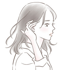 髪をかきあげる女性のイラスト素材