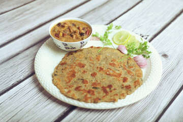 Indian traditional food aloo with beans gravy and multigrain Roti