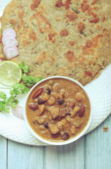 Indian traditional food aloo with beans gravy and multigrain Roti