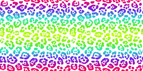 Fototapeta na wymiar Neon leopard seamless pattern. Rainbow-colored spotted background. Vector animal print.
