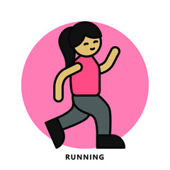 Woman Exercise Training Fitness Icon. Girl Running and Marathon Logo