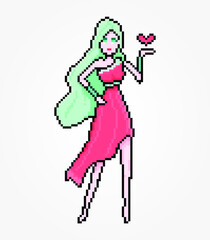Pixel Greek goddess of love, female character in pink dress