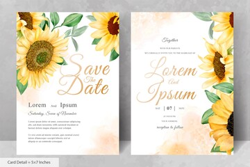 Wedding Invitation Card Set with Watercolor Sunflower