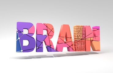 Brain word with relative tags cloud as I letter. 3D render