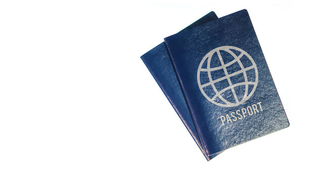 Two passports on isolated white background, copy space.