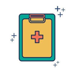 Obraz premium Medical report icon vector illustration glyph style design with color and plus sign. Isolated on white background.