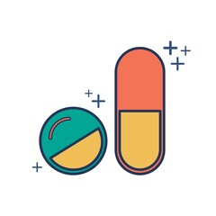 Pill icon vector illustration glyph style design with color and plus sign. Isolated on white background.