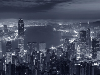 Victoria harbor of Hong Kong city at dawn