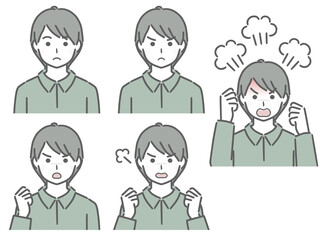 怒る表情の強弱　私服の若い男性