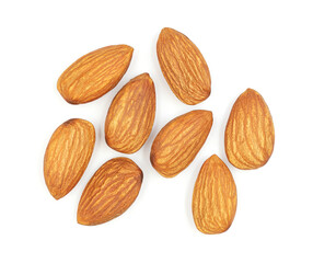 pile Almond nuts. Isolated white background.	with clipping path.
