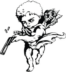 Angry cupid with his double shortgun