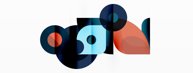 Fototapeta premium Colorful round shapes, circles and triangles background. Minimal geometric template for wallpaper, banner, presentation