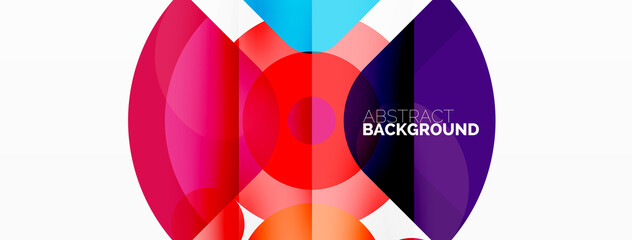 Obraz premium Colorful round shapes, circles and triangles background. Minimal geometric template for wallpaper, banner, presentation