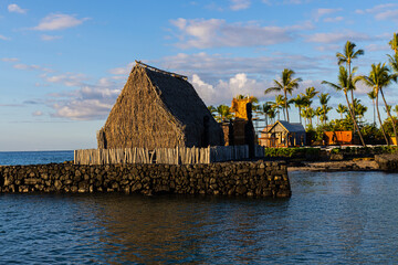 The Historic Ahu' Ena Heiau, Kamakahonu National Historic Landmark, Kailua- Kona, Hawaii, Hawaii, USA