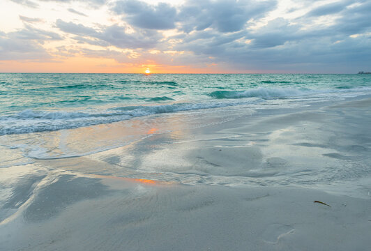Reflection of Sunset on North Lido Key Beach, Sarasota, Florida, USA