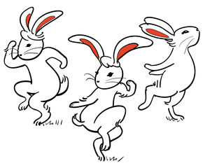 ノリノリで踊る3匹の兎