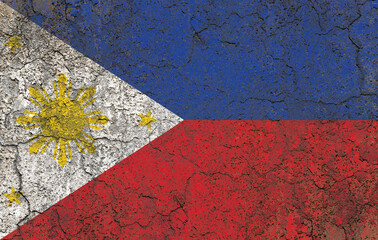 Philippines flag painted on a damaged old concrete wall surface