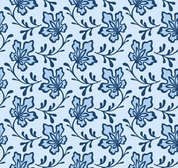 Japanese Luxury Flower Branch Motif Vector Seamless Pattern